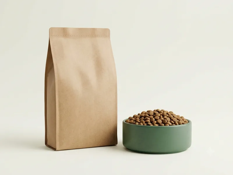 Bolsa de alimento balanceado con bowl de kibble