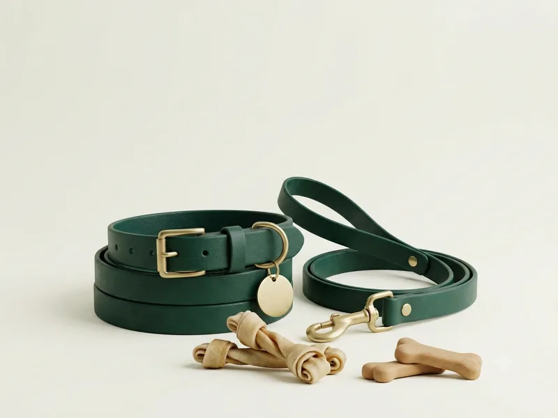 Collar y correa de cuero con chapita