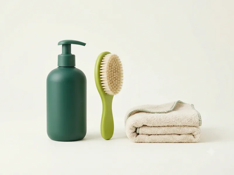Shampoo, cepillo y toalla