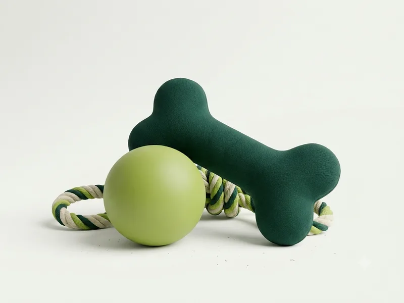 Pelota, hueso de peluche y cuerda