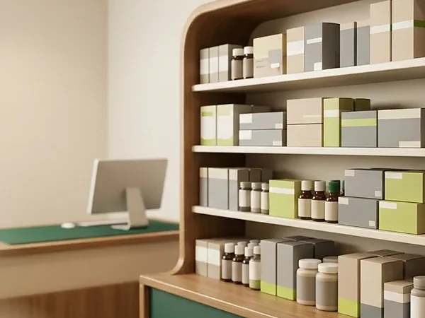 Estantería de la farmacia veterinaria del local